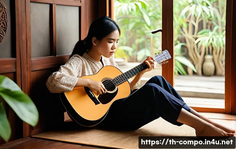 작곡가의 경력 진로 매핑 - **Prompt:** A tranquil and inspiring interior scene featuring a young Thai female songwriter in her ...